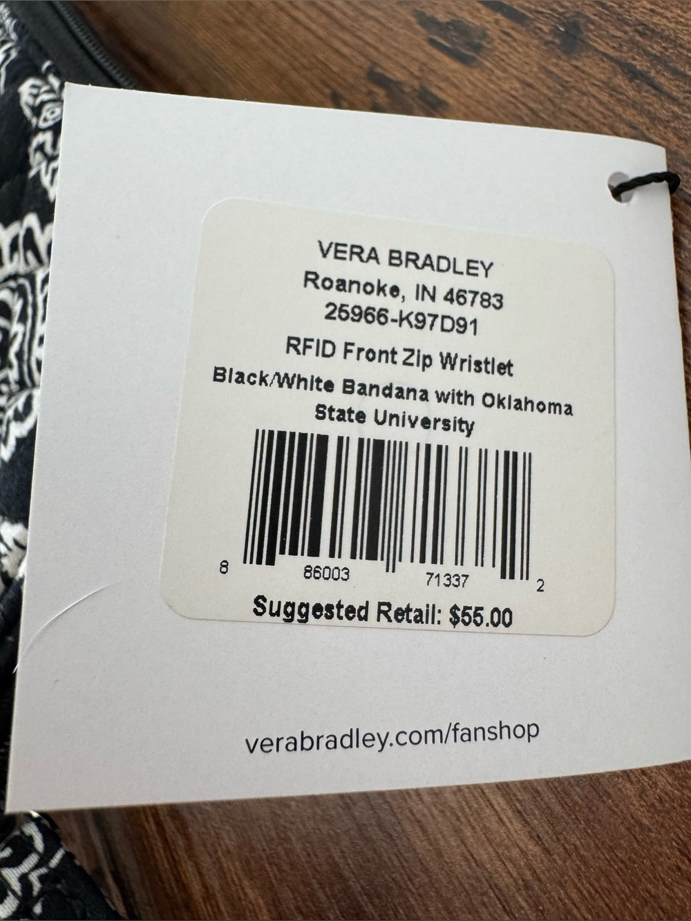 Vera Bradley RFID Front Zip Wristlet NWT Black White Bandana OSU Oklahoma State - Picture 6 of 11